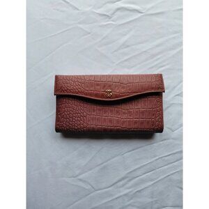 Vintage Buxton Checkbook Wallet Croc Embossed Organizer Flap Mauve Kisslock Coin